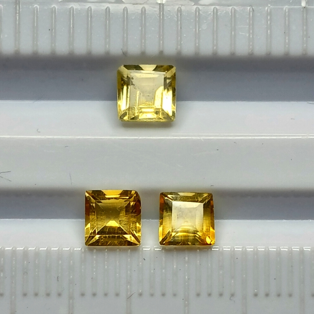 Yellow Square Cut Citrine Gemstones Trio
